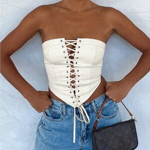 White Fox Lace-Up Cream Corset Top